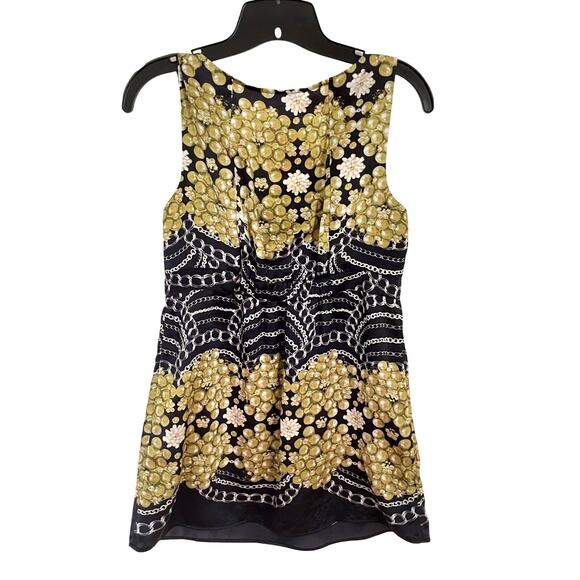 Cabi 100% Silk Babydoll Tank Top XS Baroque Chain Print Black Gold Y2K 2000s - Picture 2 of 10